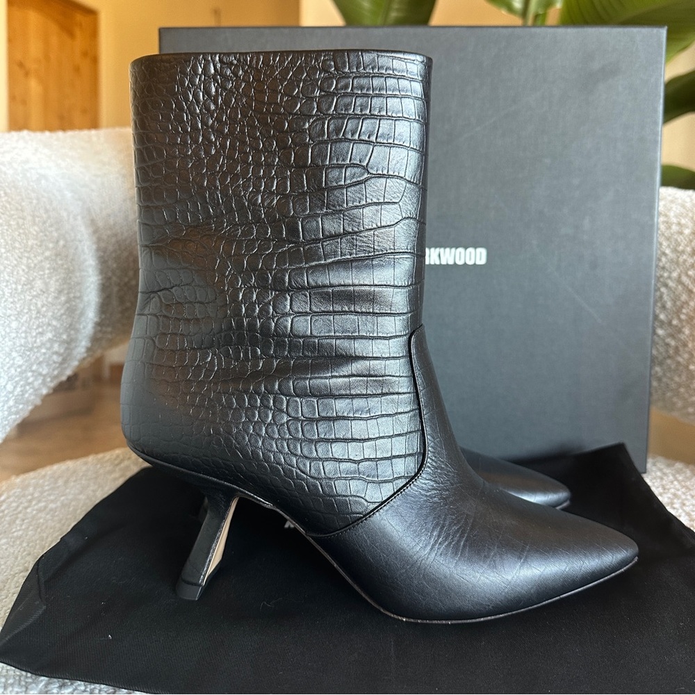 Nicholas Kirkwood Lexi 70mm Croc-embossed full leather black ankle boots 39